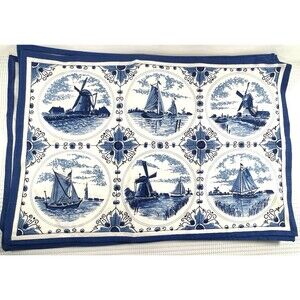 Vintage Delft Blue Print Cloth Napkins, Placemats  and Potholders 14 piece set
